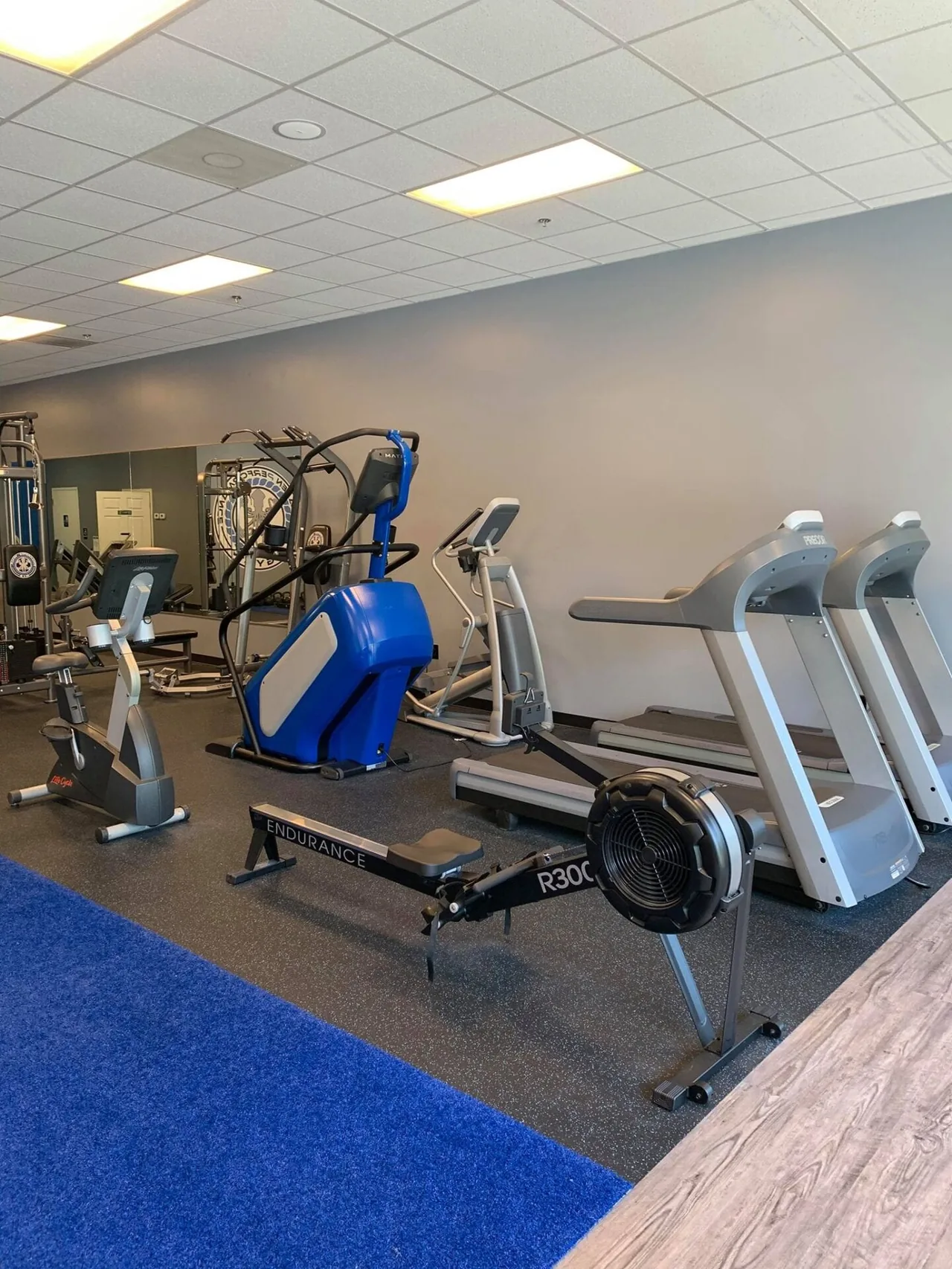 Alternate cardio angle: stair-climber, elliptical, rower, and dual treadmills.